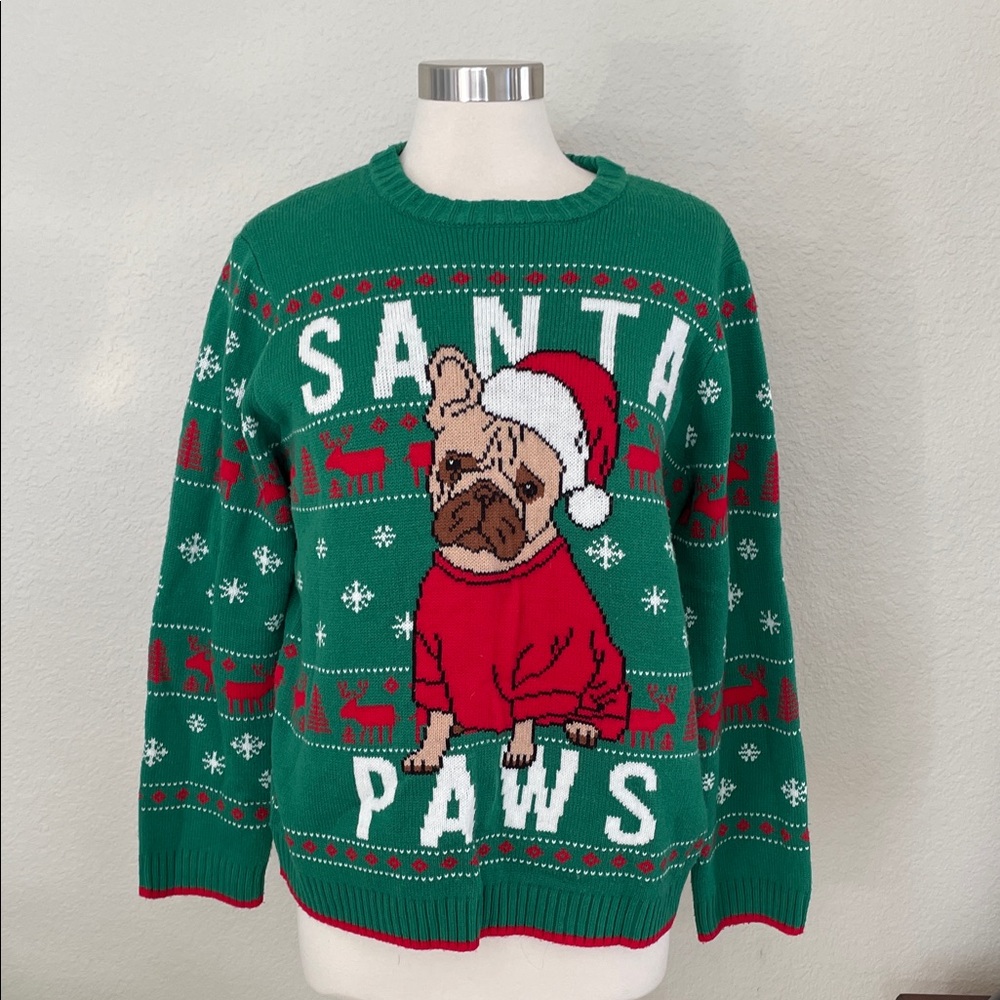 Holiday Time Green Santa Paws Sweater